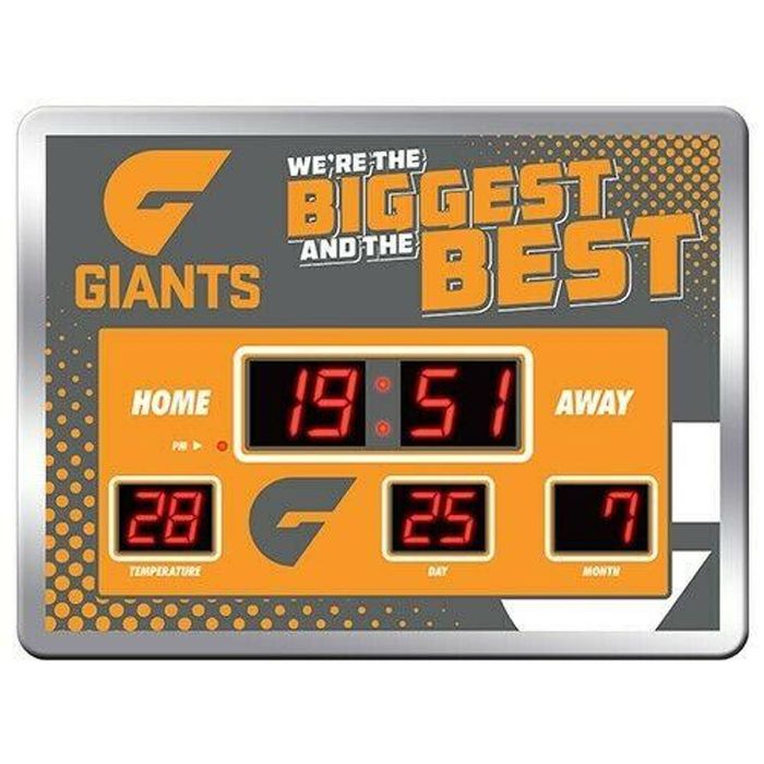 AFL LED Scoreboard Clock - Greater Western Sydney Giants - 45x33cm - Time Date