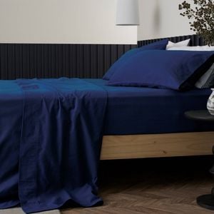 Bedding Co. Flannelette Sheet Set 100% Organic Cotton Navy Blue Queen