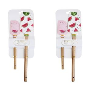 2x LVD 2pc Silicone Wood Spatula Kitchen Baking/Cooking Utensil Set - Watermelon