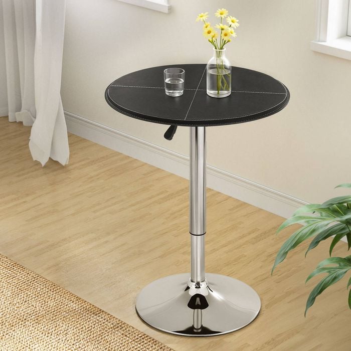 HOMFURN 360 degree Swivel Bar Table, 62cm, Black PVC Leather Top