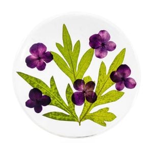 Leni Handcrafted Floral Resin Coaster W/ Real Purple Flowers Clear 10x10x0.6cm