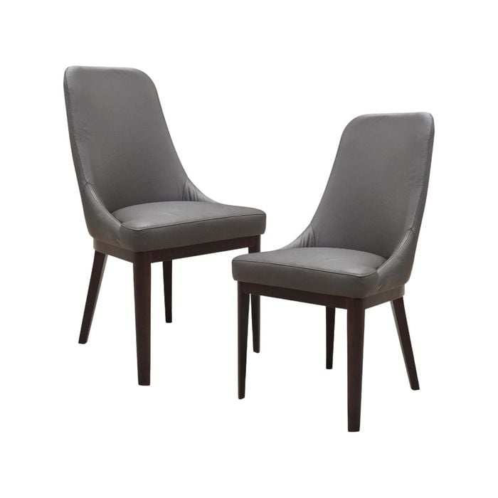 Claire Set of 2 Dining Chair Genuine Leather Solid Rubber Wood Frame Dark Brown
