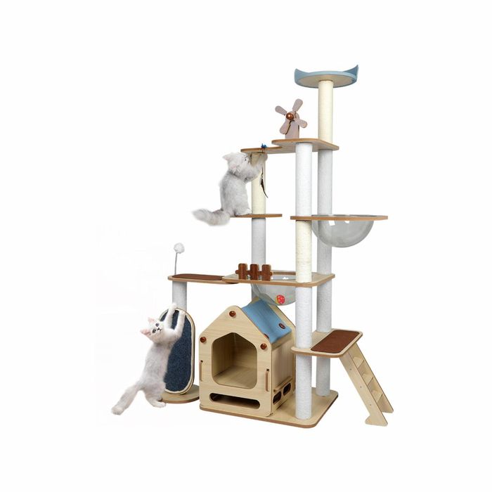 Pawz Bastet Wooden Cat Tree Feather Toy Cubby 168CM
