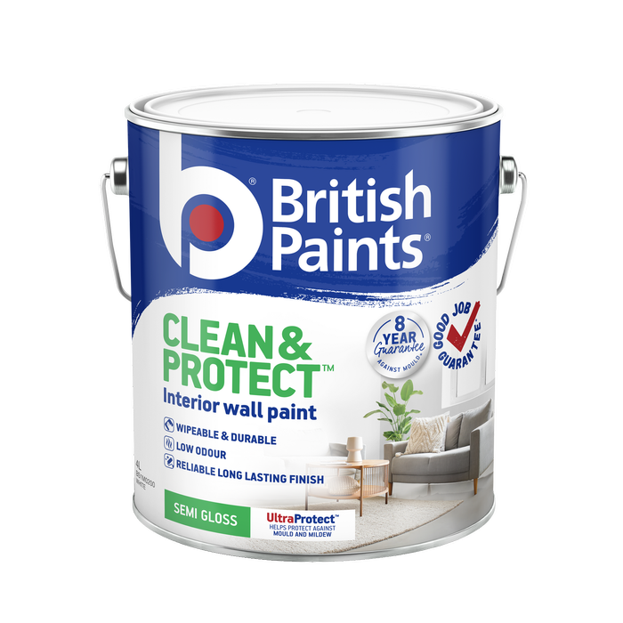 British Paints 4L White Semi Gloss Clean and Protect Interior Paint