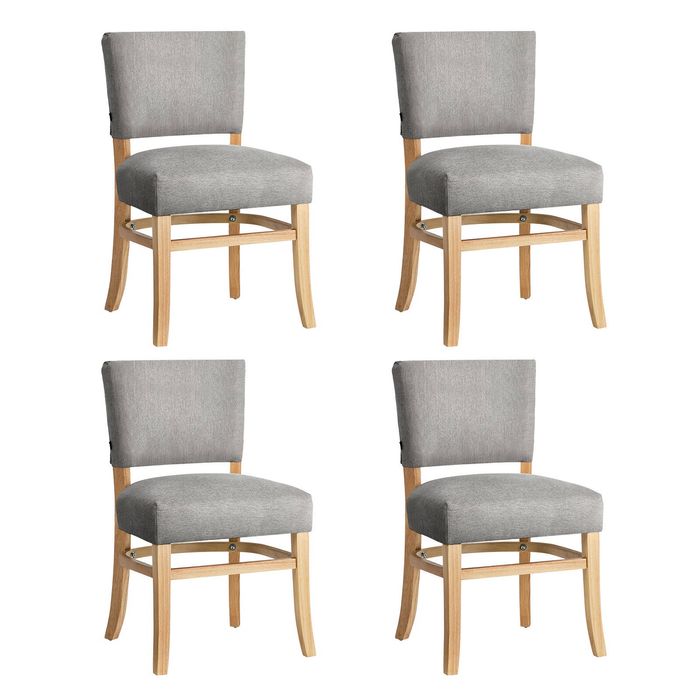 Oikiture 4x Dining Chairs Wooden Kitchen Seat Rubberwood Frame Accent Chair Grey