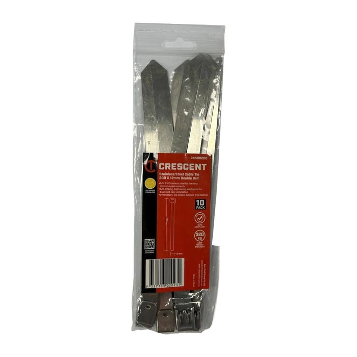 Crescent 200 x 4.6mm Double Ball Stainless Steel Cable Ties - 10 Pack