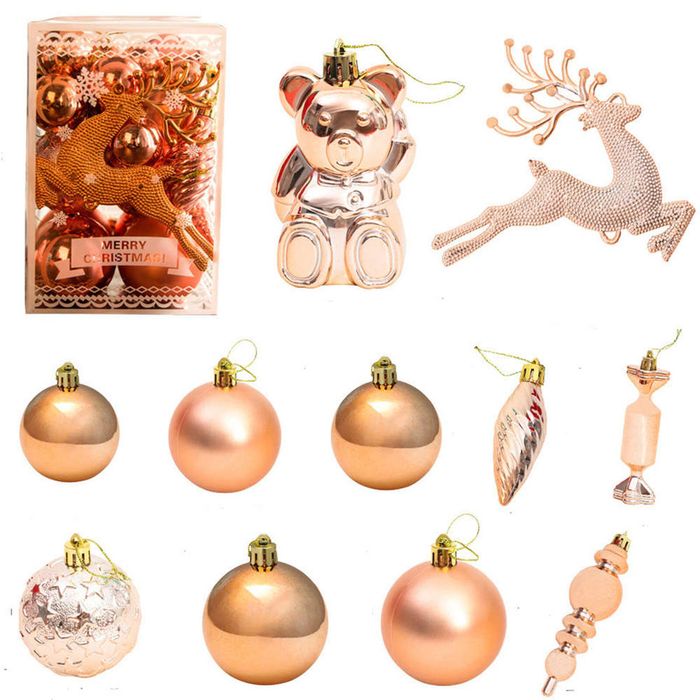 Catzon 30 Pcs Christmas Ornaments Matte Shiny Assorted Shape Shatterproof Balls for Xmas-Champagne