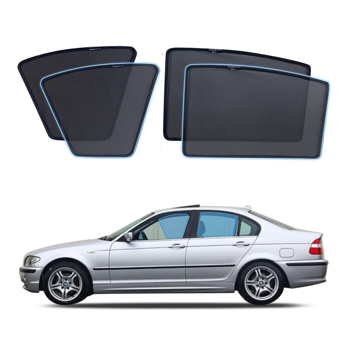AUSGO Magnetic Window Sun Shade for BMW 3 series E46 sedan 1998-2006 4 ...