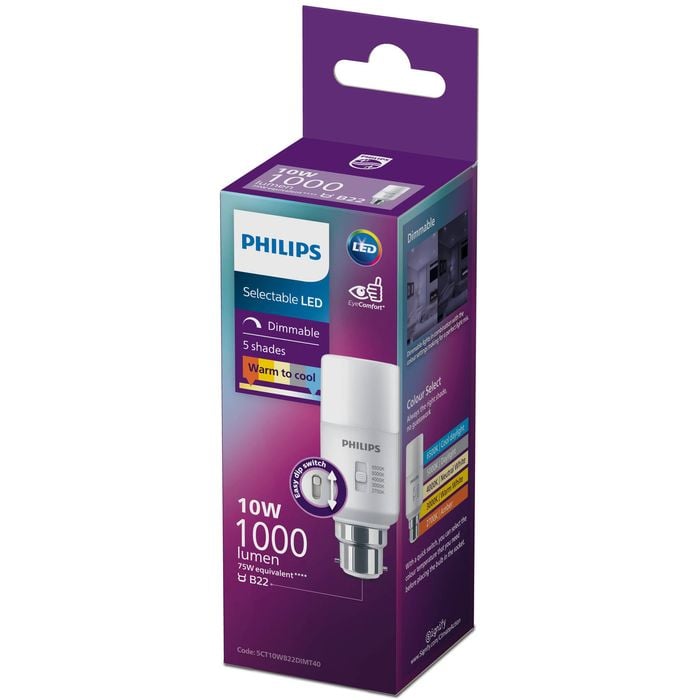 Philips B22 5CCT LED 900lm Stick 10W Dimmable Globe