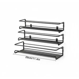 Spice Rack Organiser 4 Pack 2 Size Hanging Wall Metal Kitchen Shelf No Drilling, Black