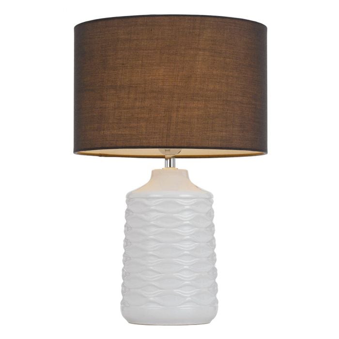 Telbix Agra Modern Table Desk Lamp Light Fabric Ceramic Grey White Gloss
