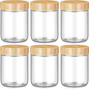 Fohoa 6 Pack 16oz Clear Glass Jars With Bamboo Lids