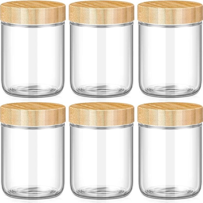 Fohoa 6 Pack 16oz Clear Glass Jars With Bamboo Lids