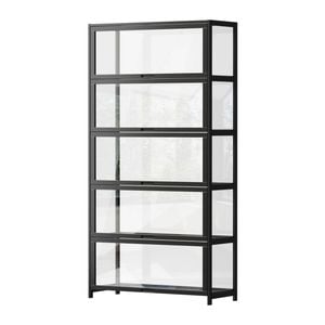 Oikiture Display Cabinet Storage 5-tier Shelves Tall Clear Bookcase Rack Black