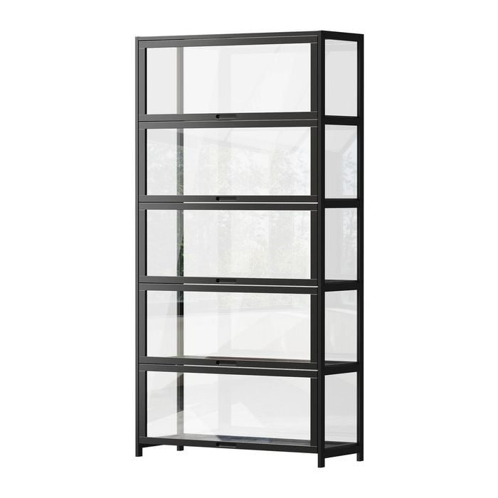 Oikiture Display Cabinet Storage 5-tier Shelves Tall Clear Bookcase Rack Black