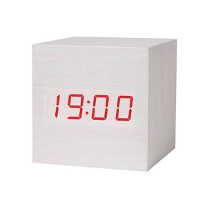 Catzon Modern White Wooden Alarm Clock Thermometer Calendar-red
