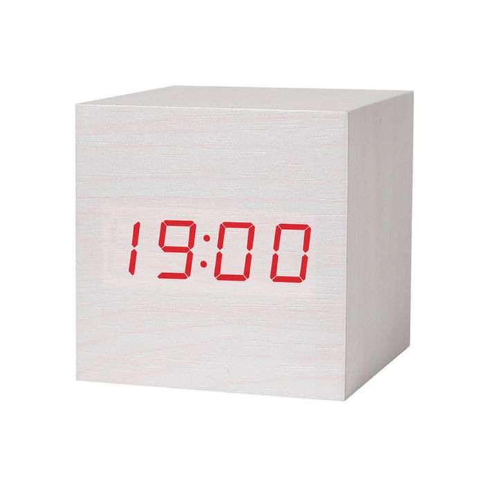 Catzon Modern White Wooden Alarm Clock Thermometer Calendar-red