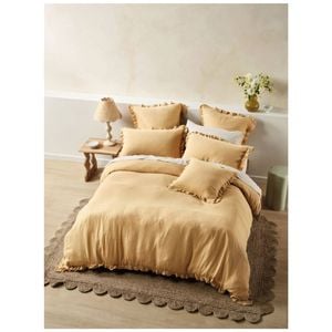 Linen House Lucy Reversible Saffron Yellow Check Duvet Quilt Cover Set Double
