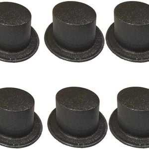6x Glitter Top Hat Fancy Party Plastic Costume Tall Cap Fun Bulk Black