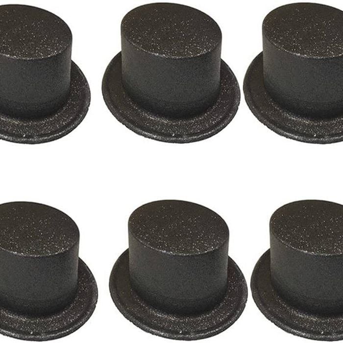 6x Glitter Top Hat Fancy Party Plastic Costume Tall Cap Fun Bulk Black