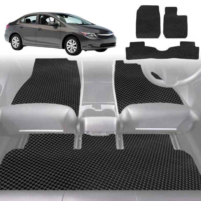 6D Diamond Car Floor Mats for Honda Civic 2006-2012-Full Set-Black-Outback GT
