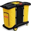 Auch Double Bag Janitor Cleaning Trolley, Housekeeping Cart, Lockable Cabinet With Storage Tubs, Quiet Wheels, Black