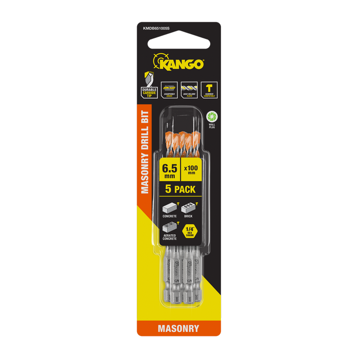 Kango 6.5 x 100mm -1/4" Masonry Drill Bit - 5 Pack