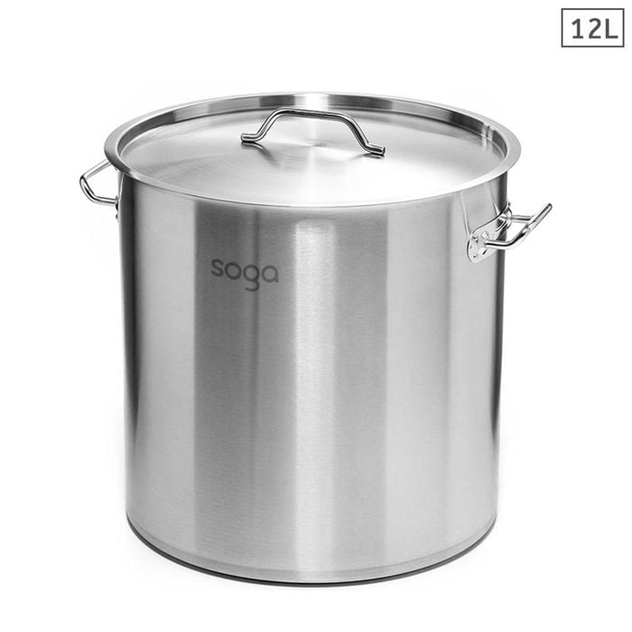 SOGA 12L Stainless Steel Stockpot – 18/10 Heavy Duty Cookware