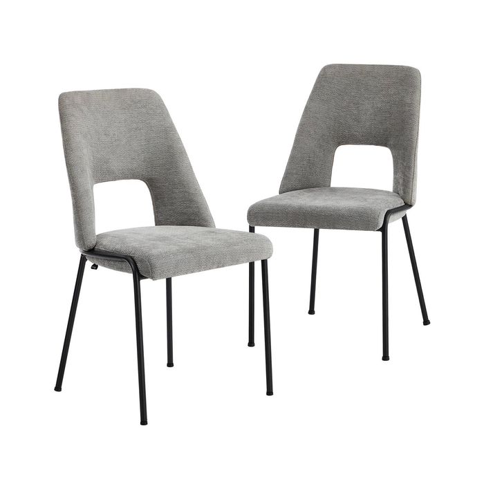 Oikiture 2x Dining Chairs Open-backrest Design Grey