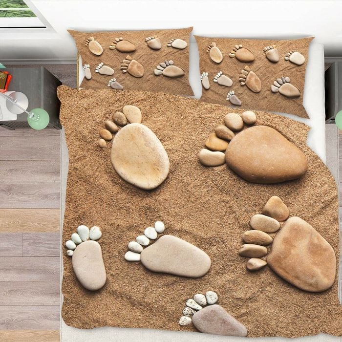 3D Beach Footprints 220 Bed Pillowcases Quilt King Size