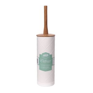 Sabco White Pressed Metal Toilet Set With Bamboo Handle