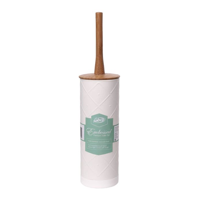 Sabco White Pressed Metal Toilet Set With Bamboo Handle
