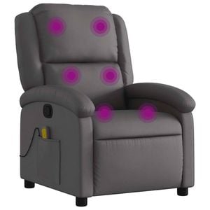 vidaXL Massage Recliner Chair Reclining Armchair Single Sofa Grey Real Leather