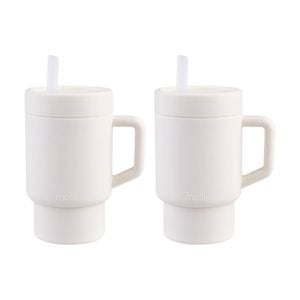 2pk Melii Silicone Toddler Easy-grip Handle Tumbler With Straw Ivory 265ml