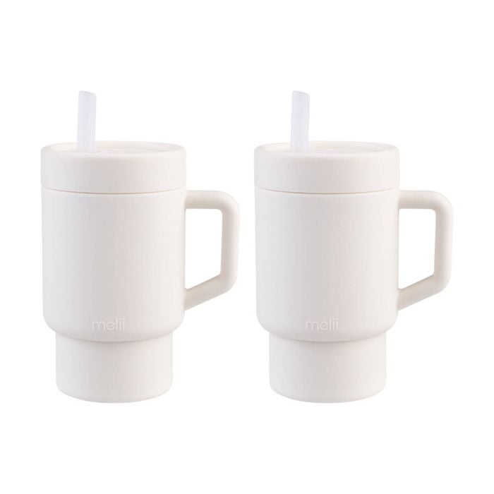 2pk Melii Silicone Toddler Easy-grip Handle Tumbler With Straw Ivory 265ml