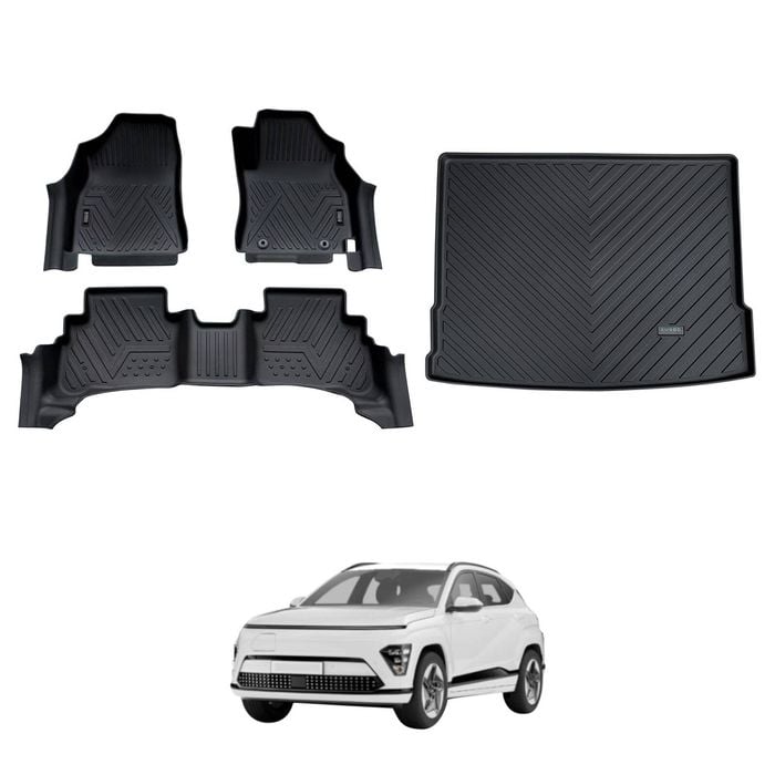 AUSGO Floor Mats & Boot Liner Set for Hyundai Kona Petrol SX2 Series 2023-Onwards Car Floor Liners Cargo Mat