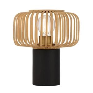 Telbix Sorens Contemporary Table Desk Lamp Light Bamboo Metal Black Natural Matte