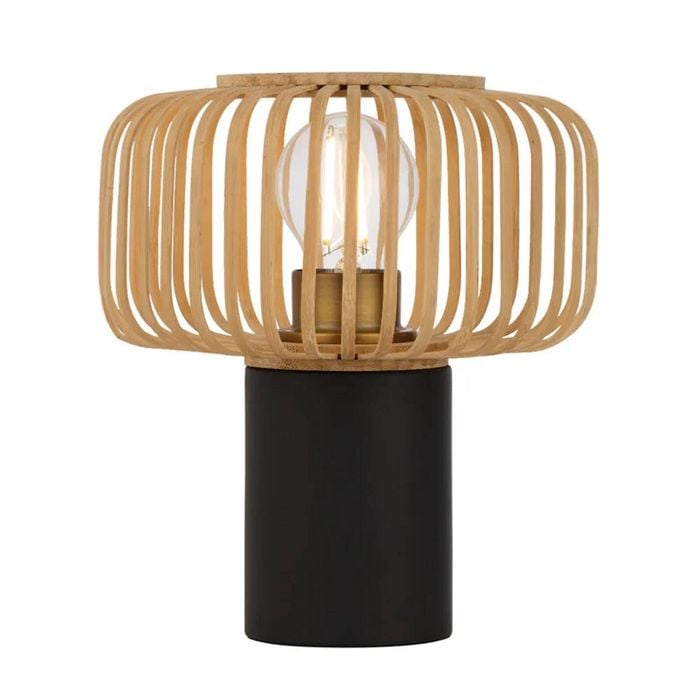 Telbix Sorens Contemporary Table Desk Lamp Light Bamboo Metal Black Natural Matte