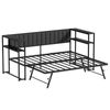 Ufurniture Single Sofa Bed Frame with Hidden Trundle, Charging Station, Two Tier Shelf Headboard, Linen Upholstered, Black&Grey