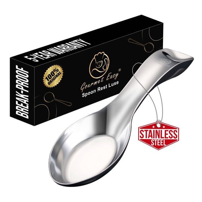 Gourmet Easy Spoon Holder Break Proof Stainless Steel, Counter & Stove Top Use