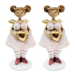 2PK Urban Curvy Angel Holding Heart Standing Decoration 17cm Pink