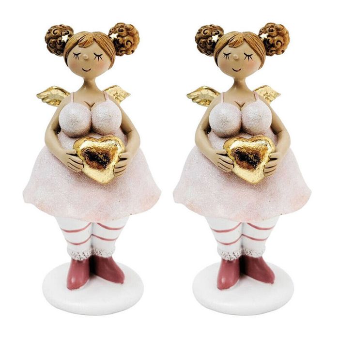 2PK Urban Curvy Angel Holding Heart Standing Decoration 17cm Pink