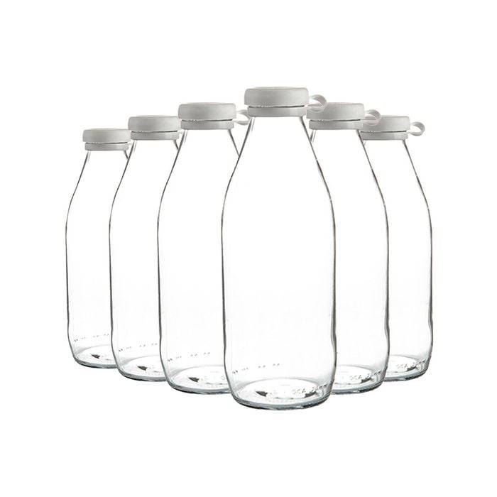 Argon Tableware Glass Milk Bottles With Silicone Lid - 1 Litre - Pack Of 6