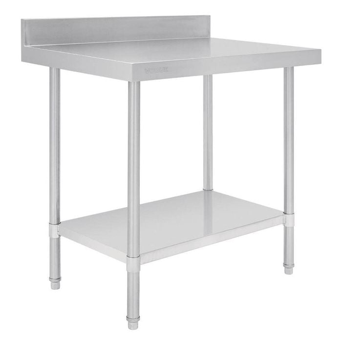 Vogue Stainless Steel Table Premium Splashback 900mm Commercial Kitchen Preparation Work Bench