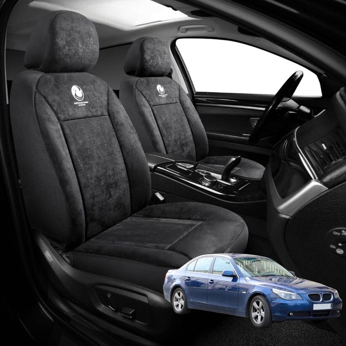 Australian Goose Edition Front Seat Covers for BMW 5 Series 2003 - 2010 (E60 E61) - Suede, Universal Fit - Black