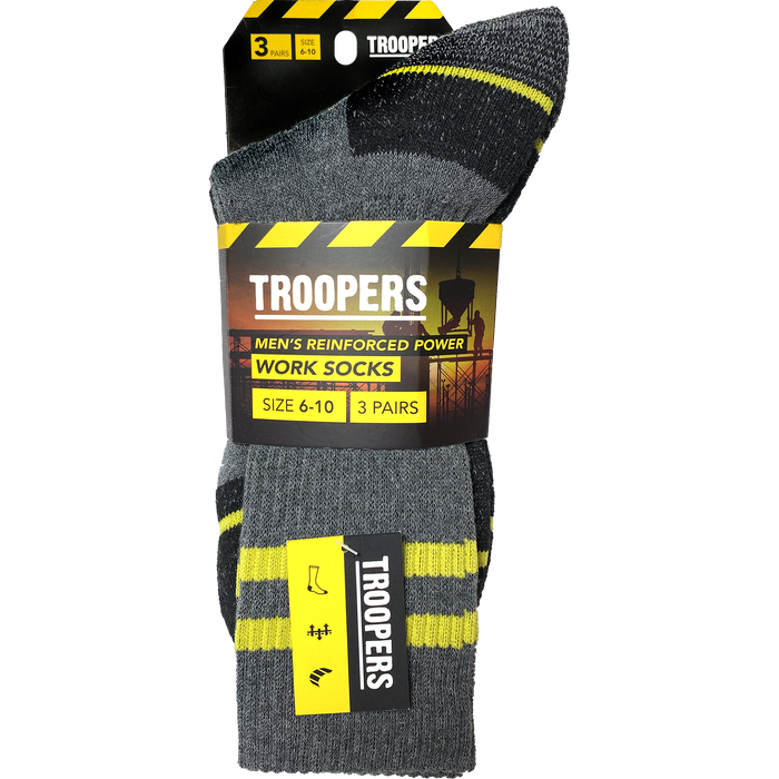 Troopers Size 6-10 Mens Reinforced Power Work Socks - 3 Pack