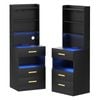Ufurniture Tall Bedside Cabinet Set of 2 with Charging Station  LED Lights Bedside