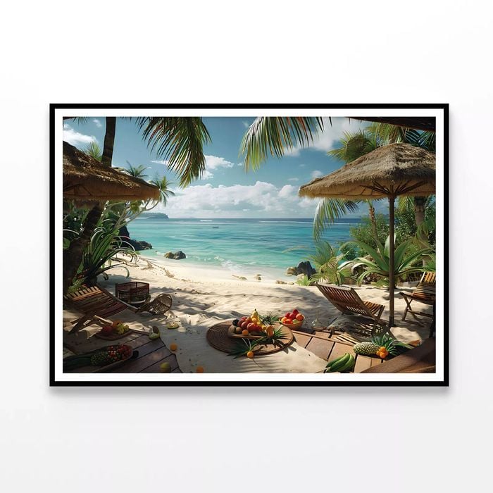 Beach with Palm Trees View  Print 100% Australian Made 120x90cm  (Poster)