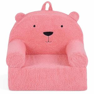 Costway Little Bear Sofa Kid Reading Chair Couch Teddy Fleece Fabric Pink