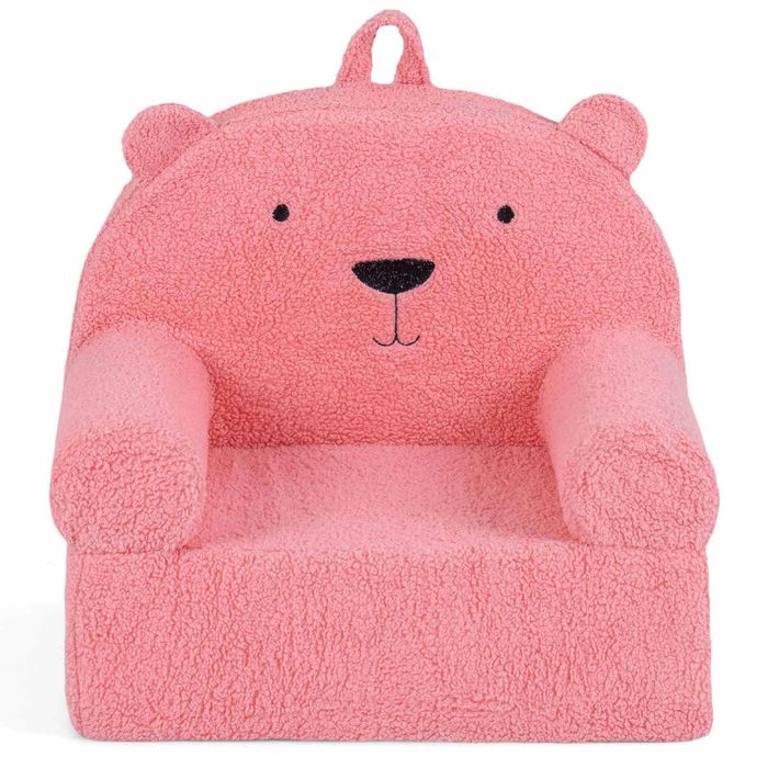 Costway Little Bear Sofa Kid Reading Chair Couch Teddy Fleece Fabric Pink